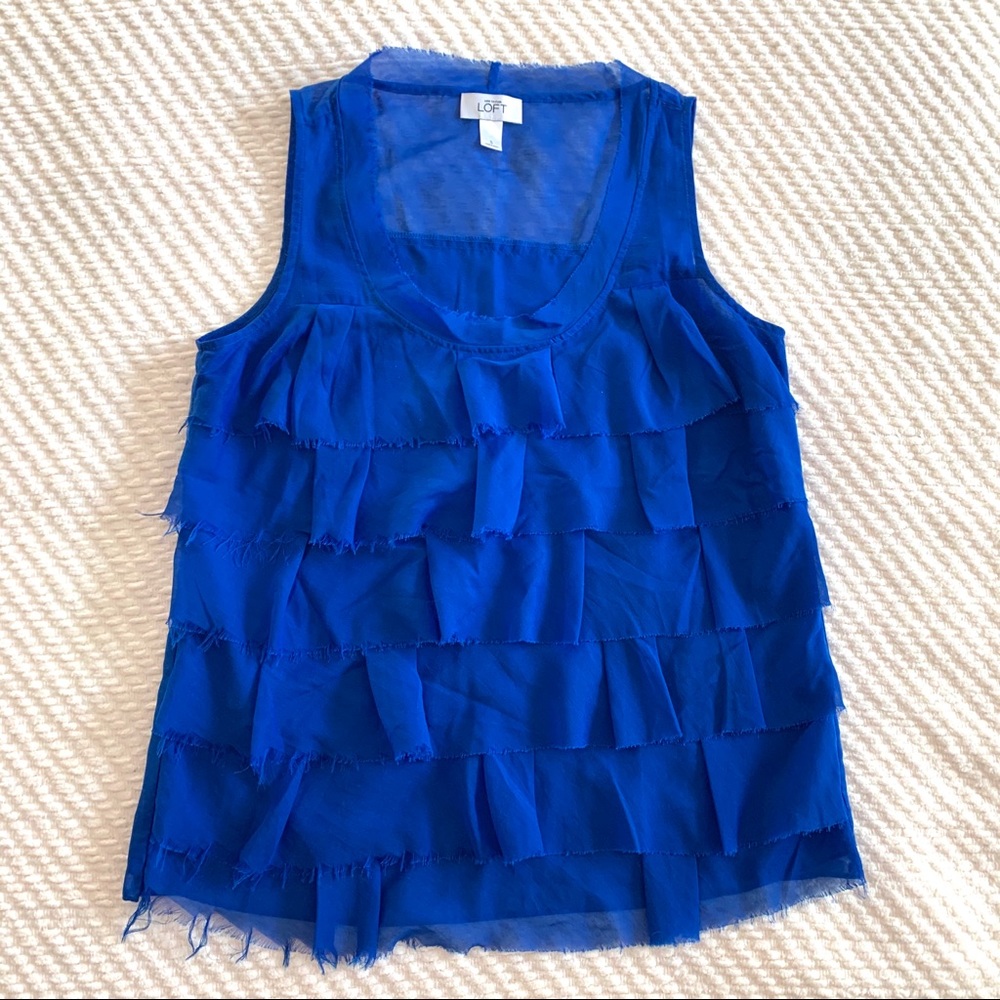 Royal Blue LOFT S Sleeveless top with Ruffles